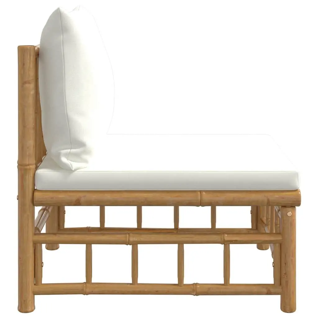 Garden Middle Sofa with Cream White Cushions Bamboo Outdoor Sectional Seating