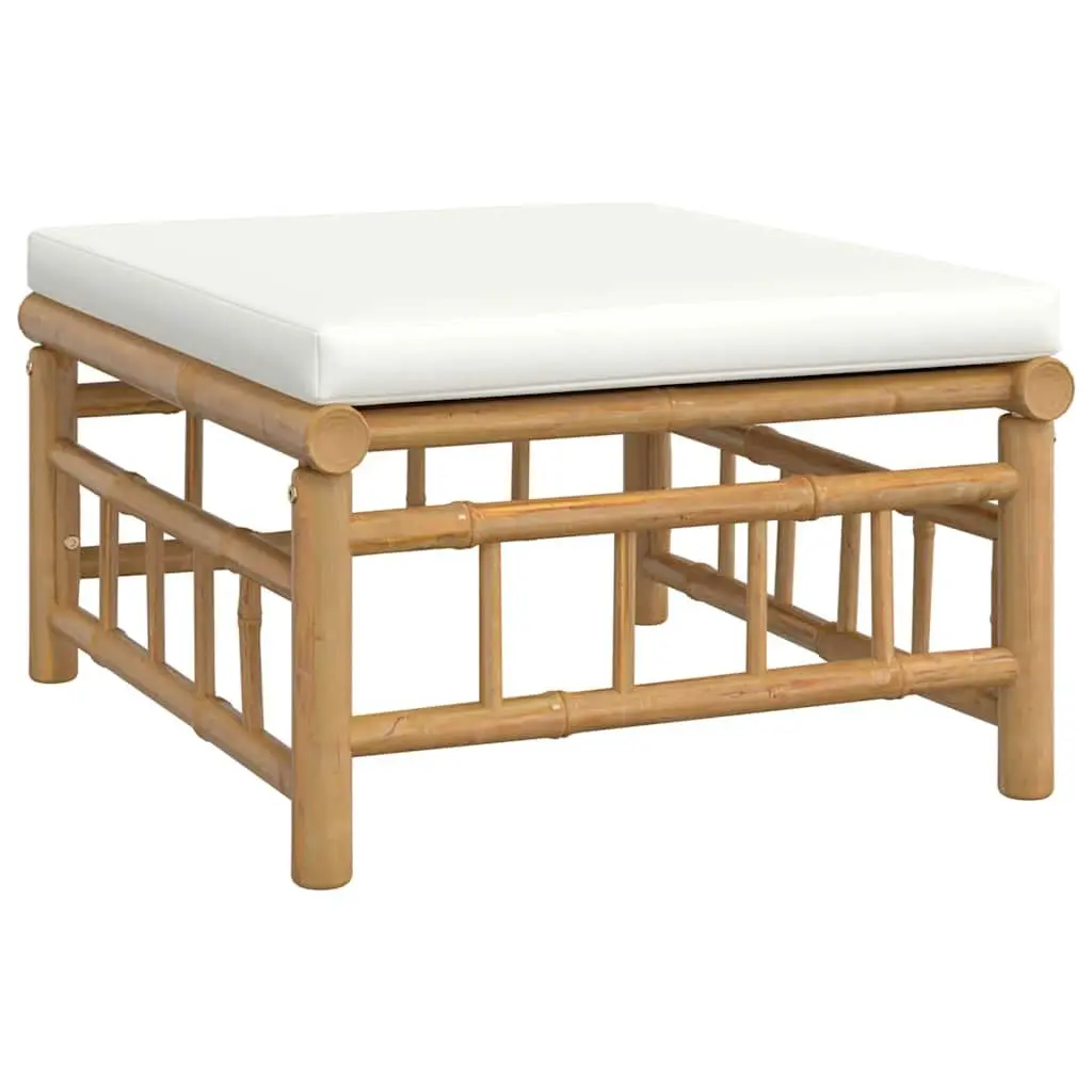 Bamboo Garden Footstool Ottoman Outdoor Use White Cushion Seat Patio Furniture