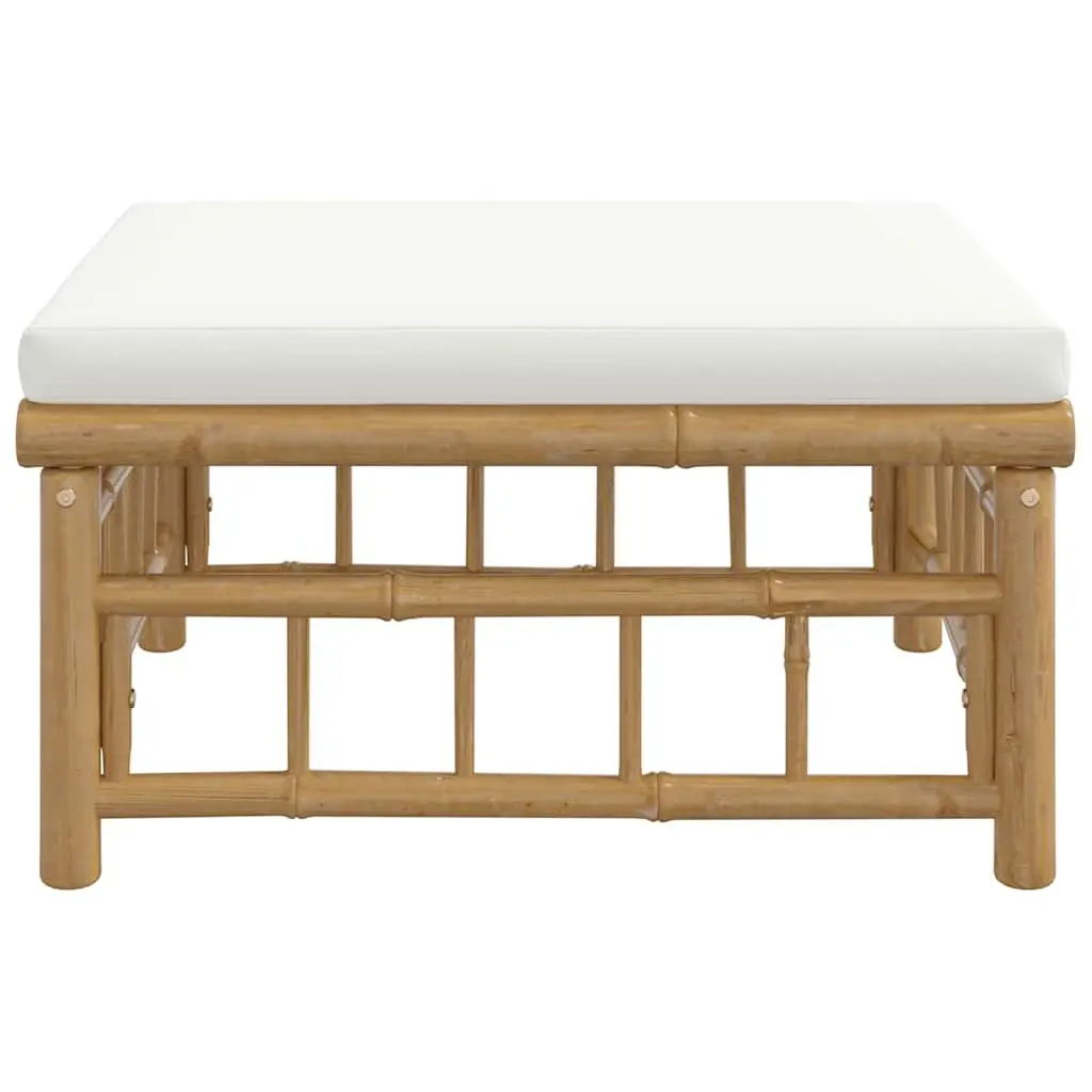 Bamboo Garden Footstool Ottoman Outdoor Use White Cushion Seat Patio Furniture