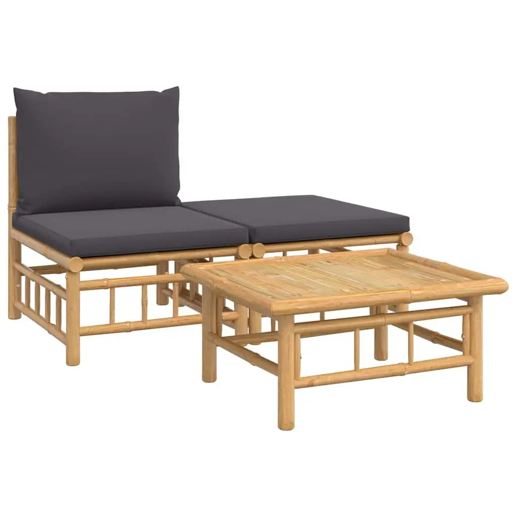 Outdoor Sectional Sofa Lounge Set 3 Piece Garden Furniture Grey Cushions