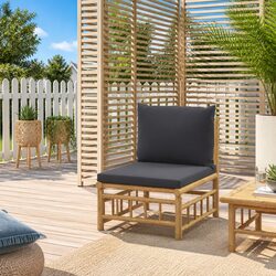 Warm Bamboo Middle Sofa Section with Grey Cushions