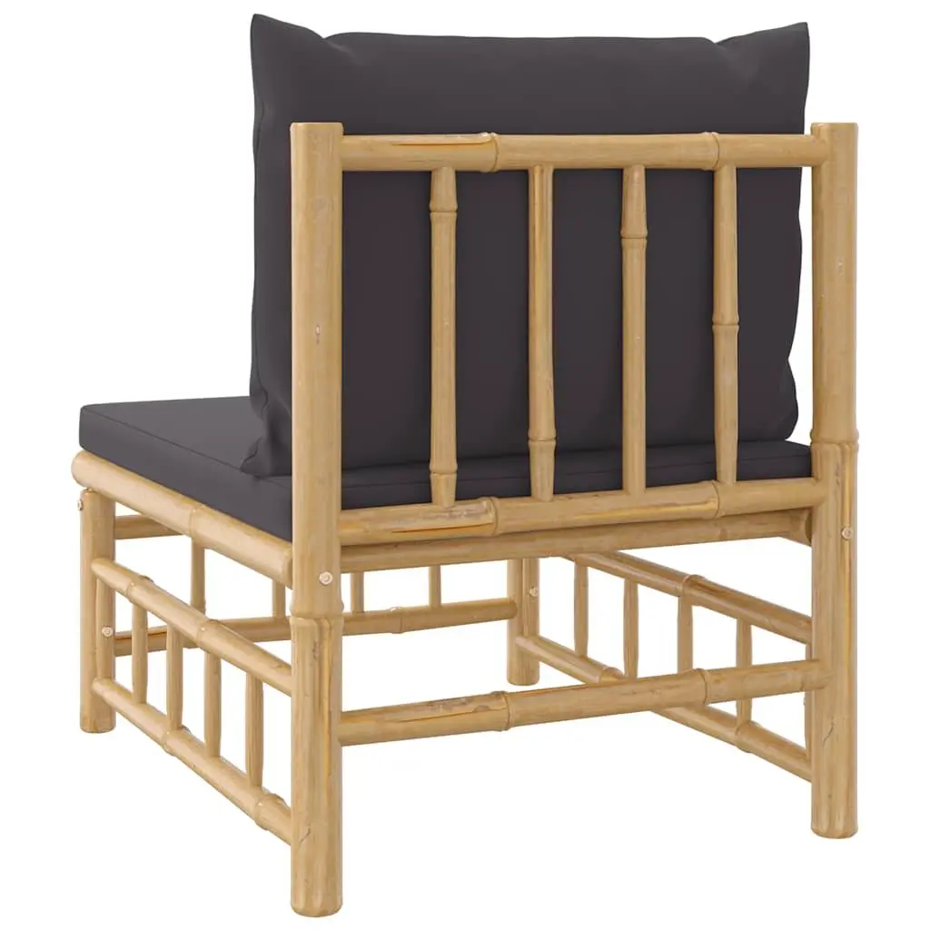 Outdoor Sectional Middle Sofa Bamboo Garden Furniture Grey Cushions Modular