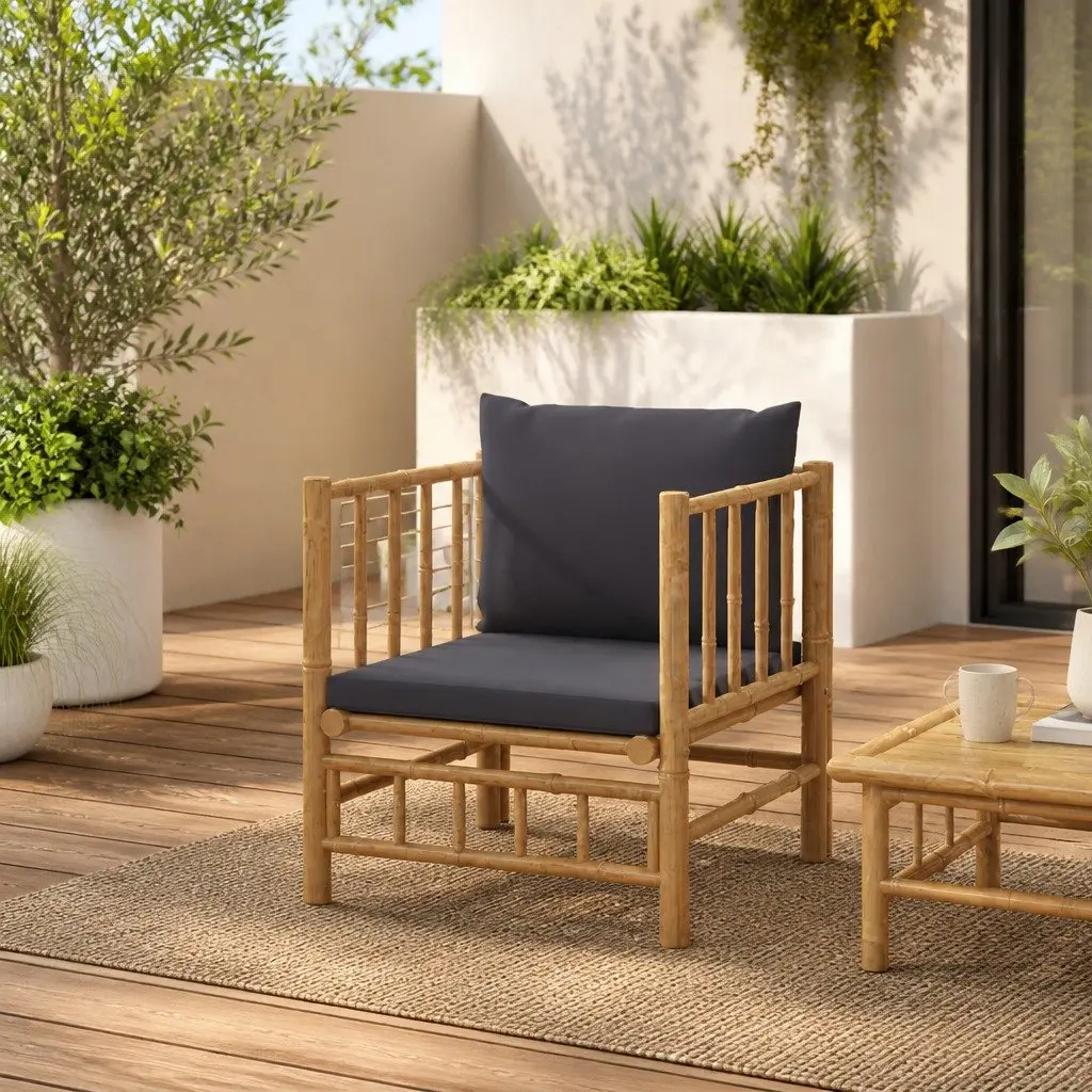 Outdoor Sectional Sofa Bamboo Garden Furniture Modular Grey Cushions