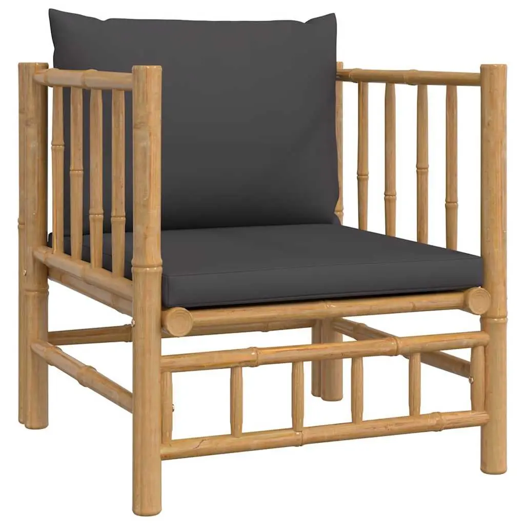 Outdoor Sectional Sofa Bamboo Garden Furniture Modular Grey Cushions