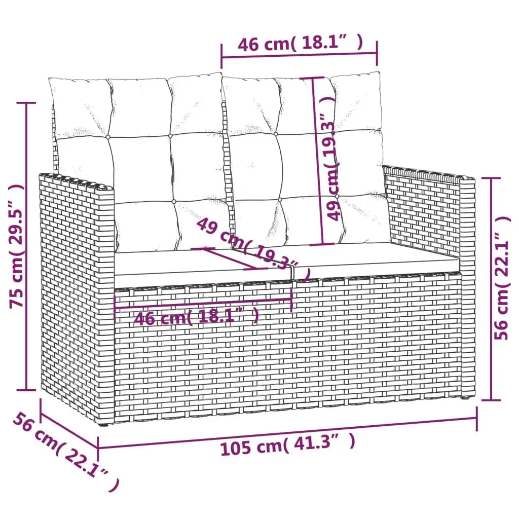 Garden Bench Cushions 105cm Outdoor Seating Poly Rattan Black