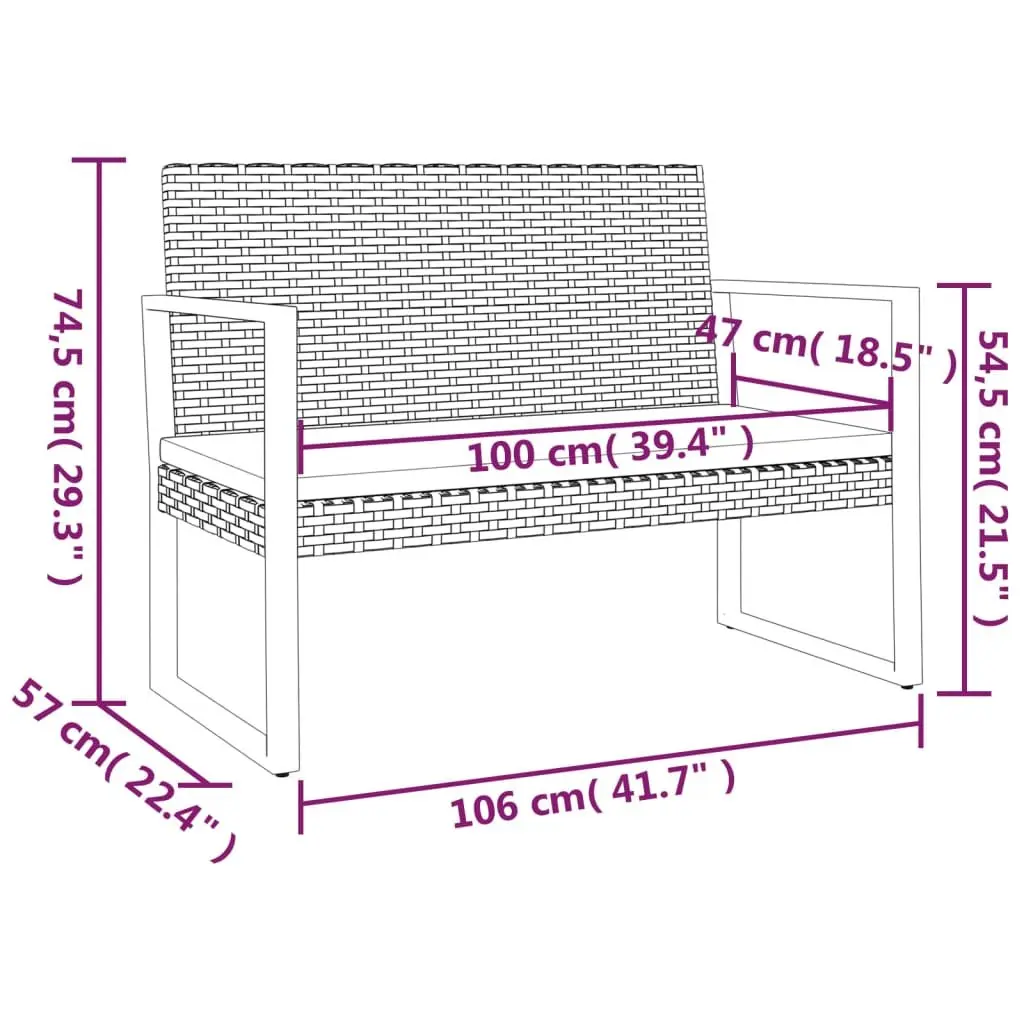 Garden Bench Cushions 106cm Black Poly Rattan Outdoor Seating Furniture