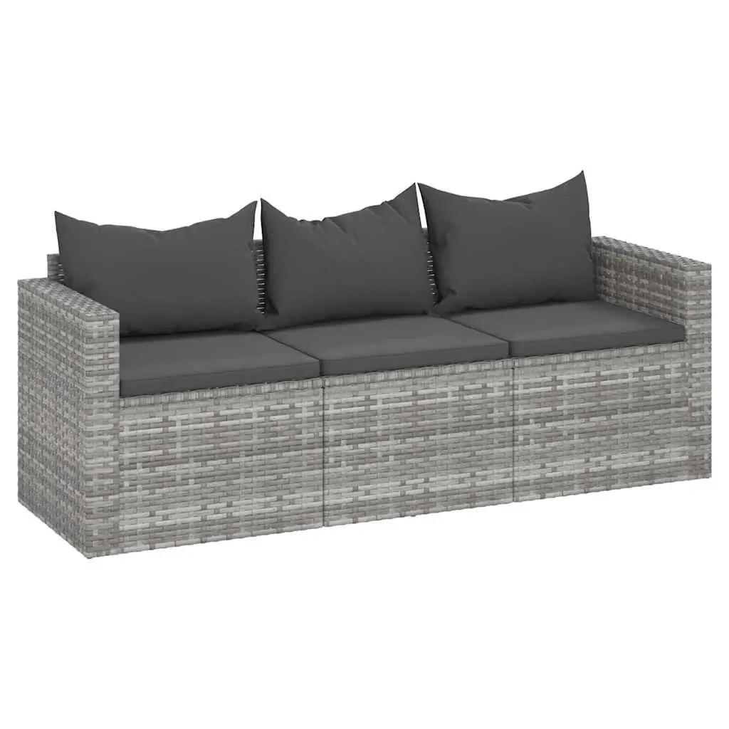 3-Seater Garden Sofa Outdoor Seating Grey Poly Rattan with Cushions