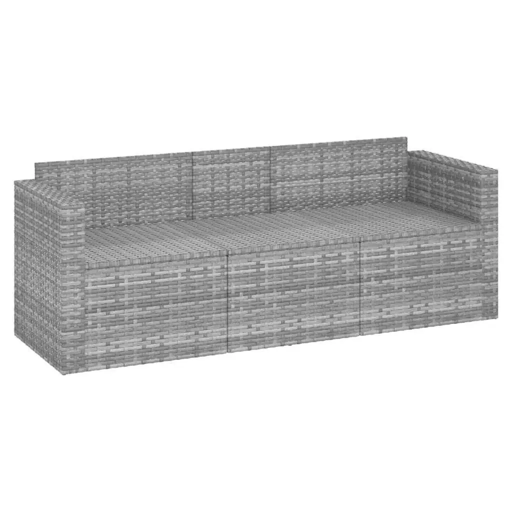 3-Seater Garden Sofa Outdoor Seating Grey Poly Rattan with Cushions