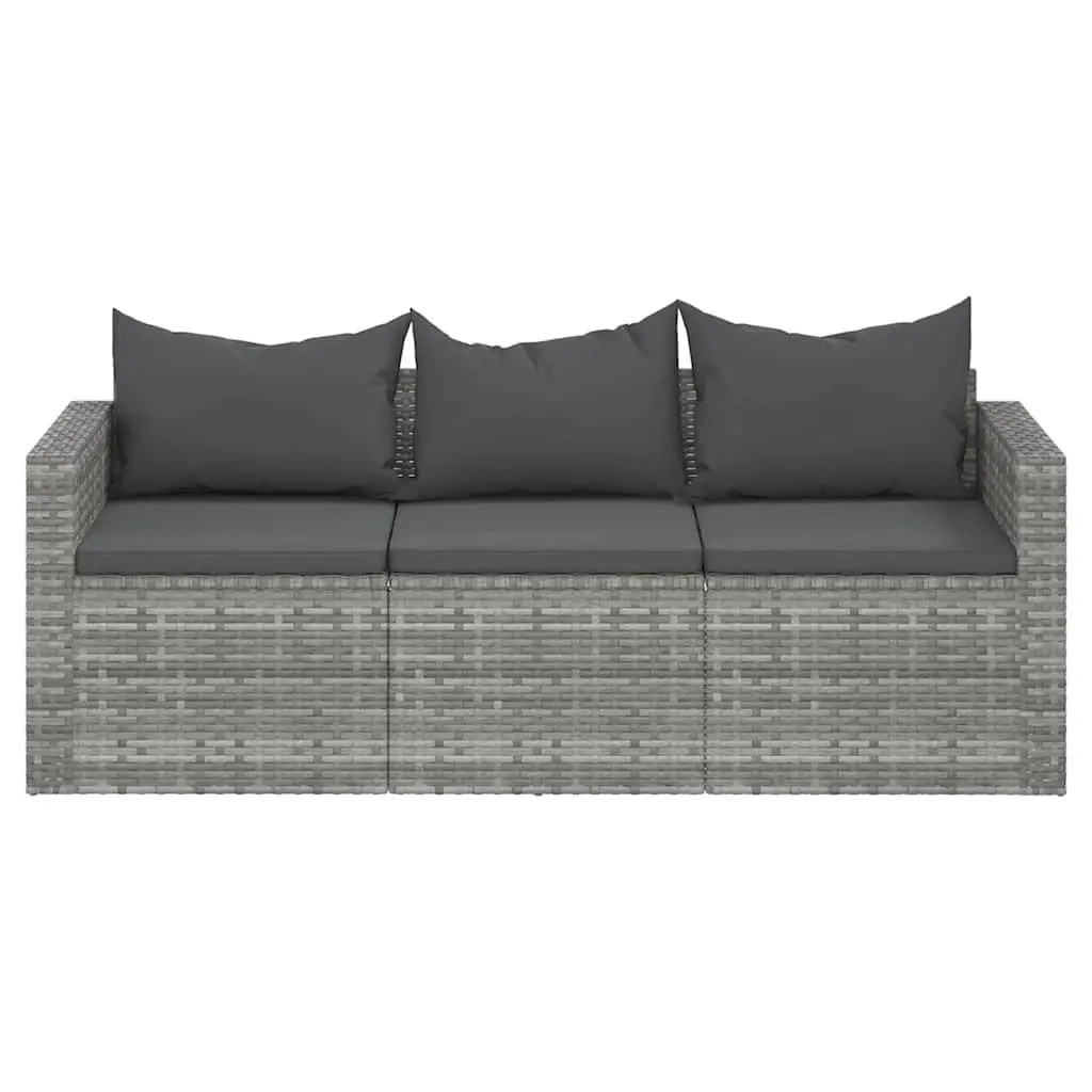 3-Seater Garden Sofa Outdoor Seating Grey Poly Rattan with Cushions