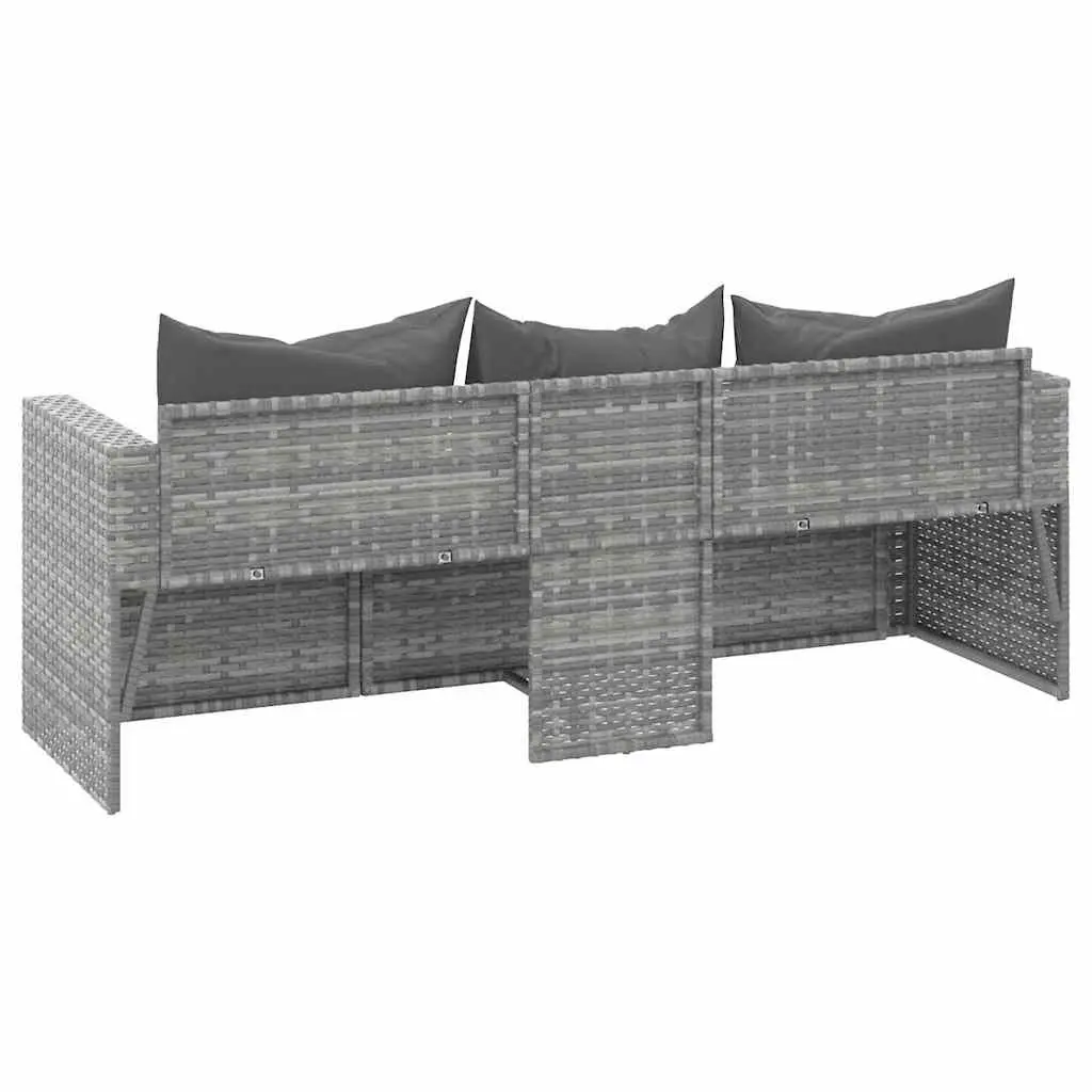 3-Seater Garden Sofa Outdoor Seating Grey Poly Rattan with Cushions