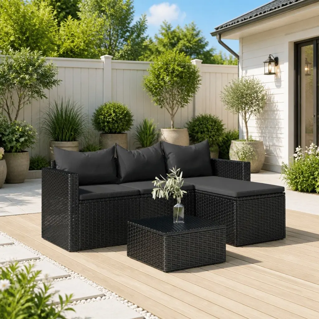 Outdoor Lounge Set Modular Seating Black Poly Rattan Furniture
