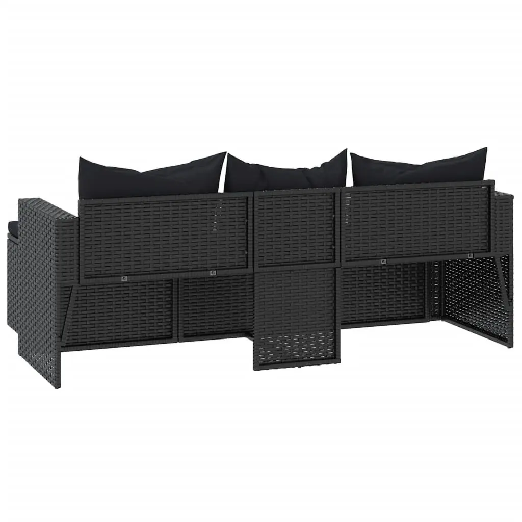 Outdoor Lounge Set Modular Seating Black Poly Rattan Furniture