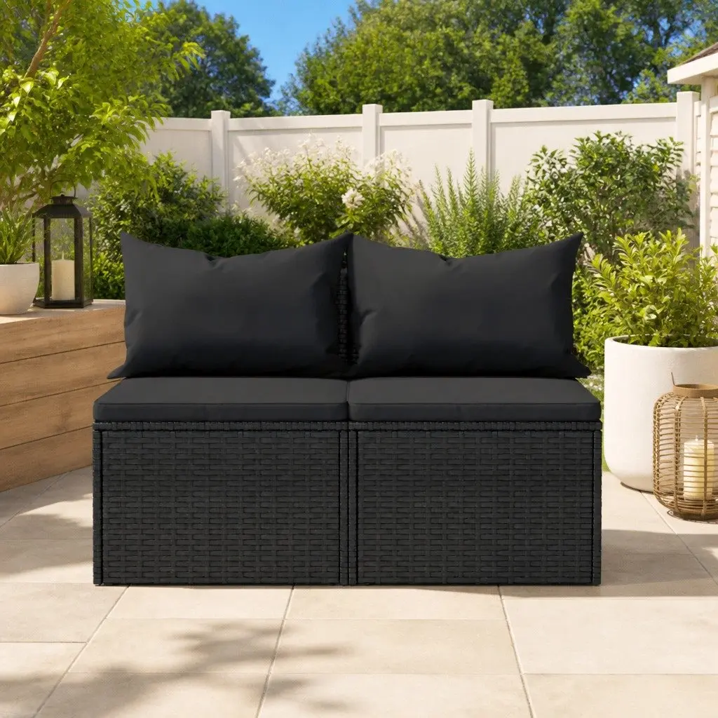 Outdoor Sofas Garden Seating Set 2pcs Black Rattan Sectional