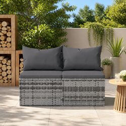 Outdoor Garden Middle Sofas Set 2 pcs with Cushions Grey Poly Rattan Seating