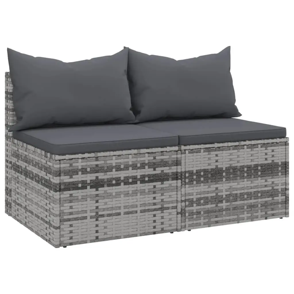 Outdoor Garden Middle Sofas Set 2 pcs with Cushions Grey Poly Rattan Seating