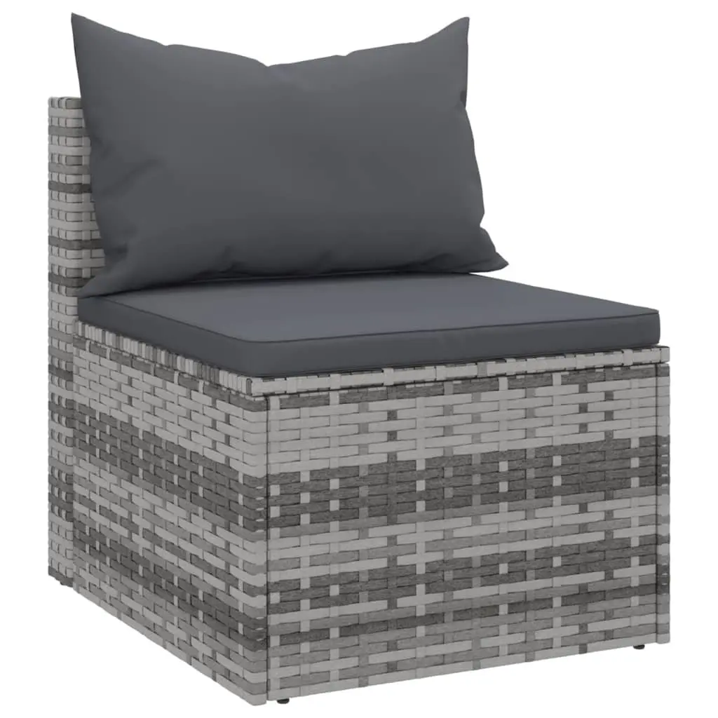 Outdoor Garden Middle Sofas Set 2 pcs with Cushions Grey Poly Rattan Seating