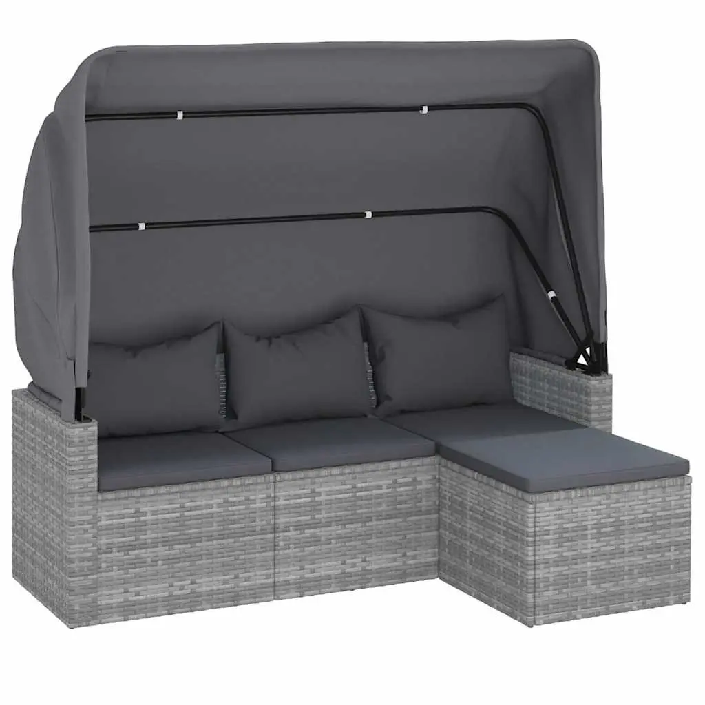 3-Seater Garden Sofa Outdoor Relaxation Adjustable Roof Footstool Grey