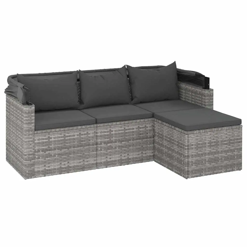 3-Seater Garden Sofa Outdoor Relaxation Adjustable Roof Footstool Grey