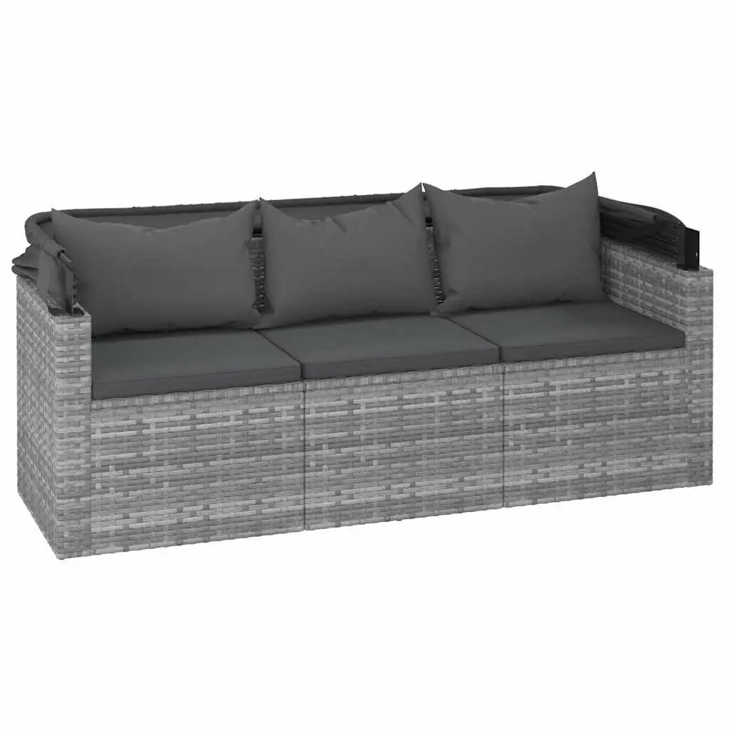 3-Seater Garden Sofa Outdoor Relaxation Adjustable Roof Footstool Grey