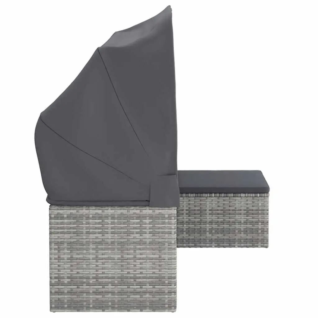 3-Seater Garden Sofa Outdoor Relaxation Adjustable Roof Footstool Grey