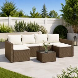 Outdoor Lounge Set: Chic Brown Rattan Chairs and Table