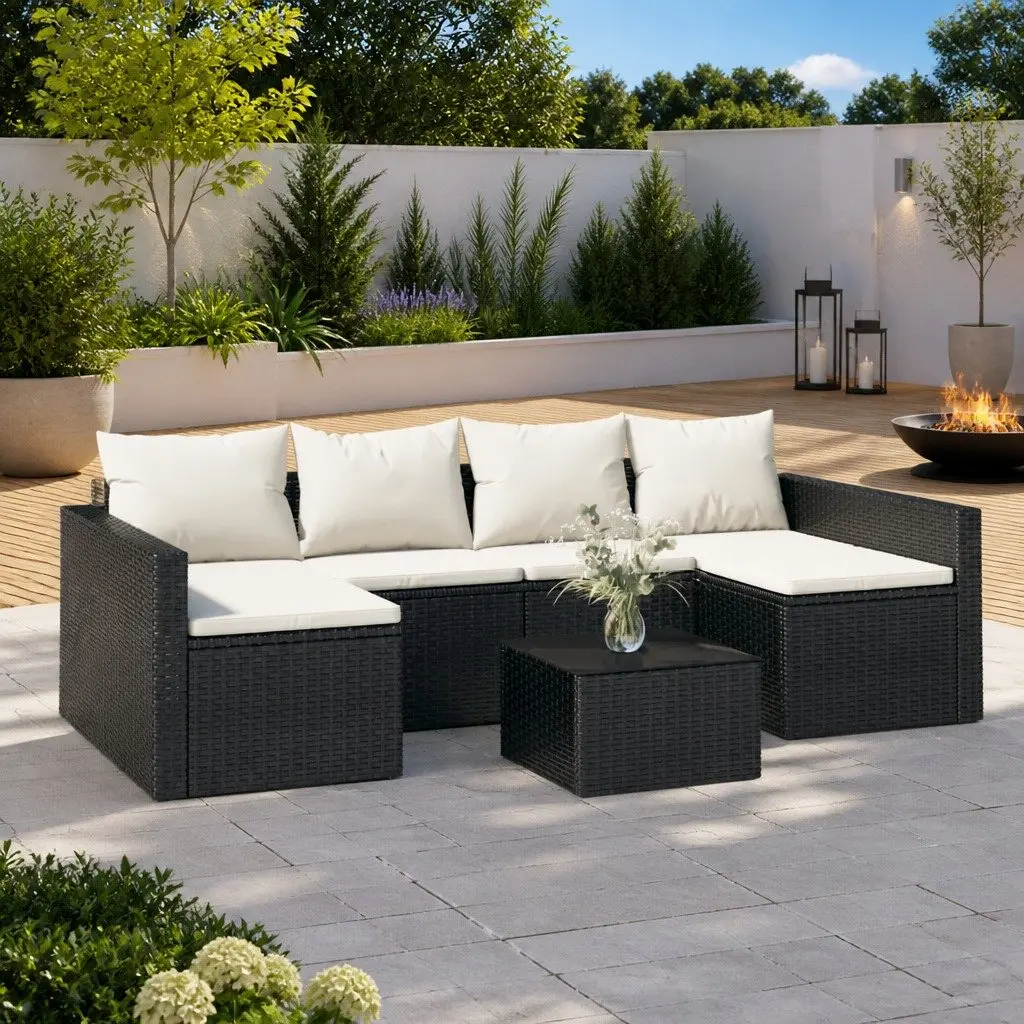 Garden Lounge Set Outdoor Furniture 2 Piece with Cushions Coffee Table Black