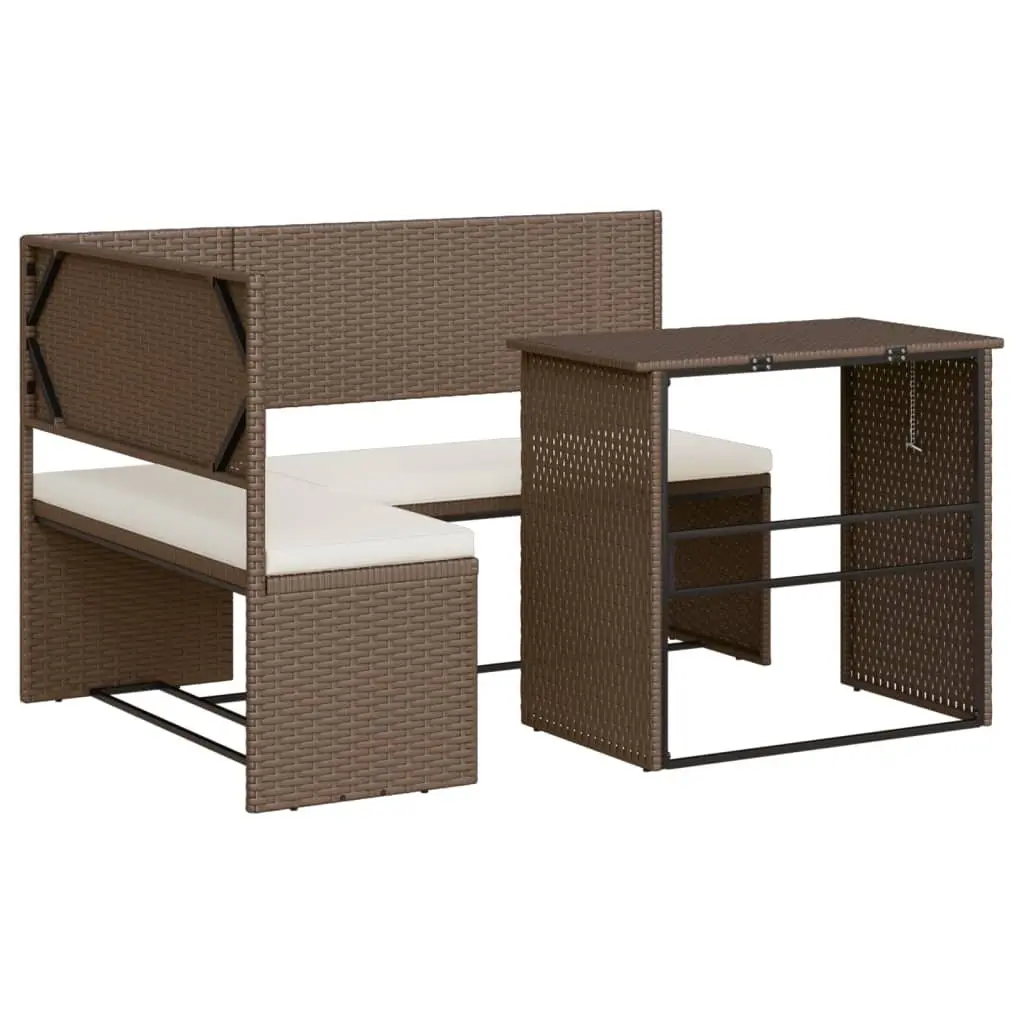 L-Shaped Garden Sofa Set Outdoor Patio Furniture with Integrated Table Brown