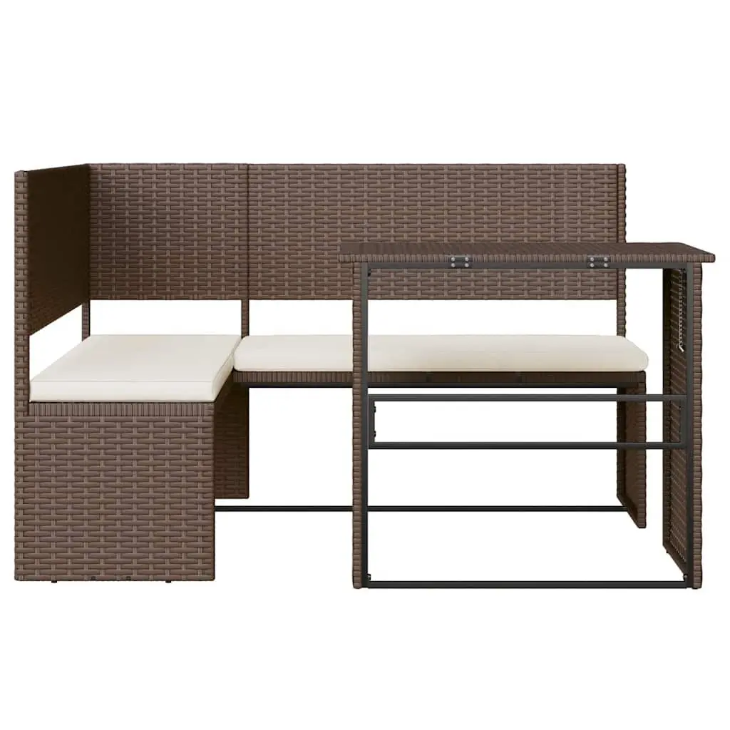 L-Shaped Garden Sofa Set Outdoor Patio Furniture with Integrated Table Brown