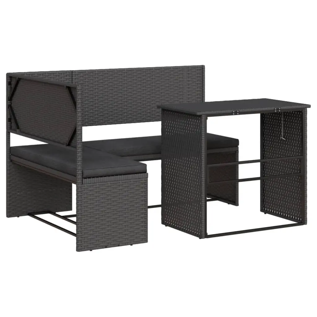 L-Shaped Garden Sofa Set Outdoor Patio Furniture Black Poly Rattan