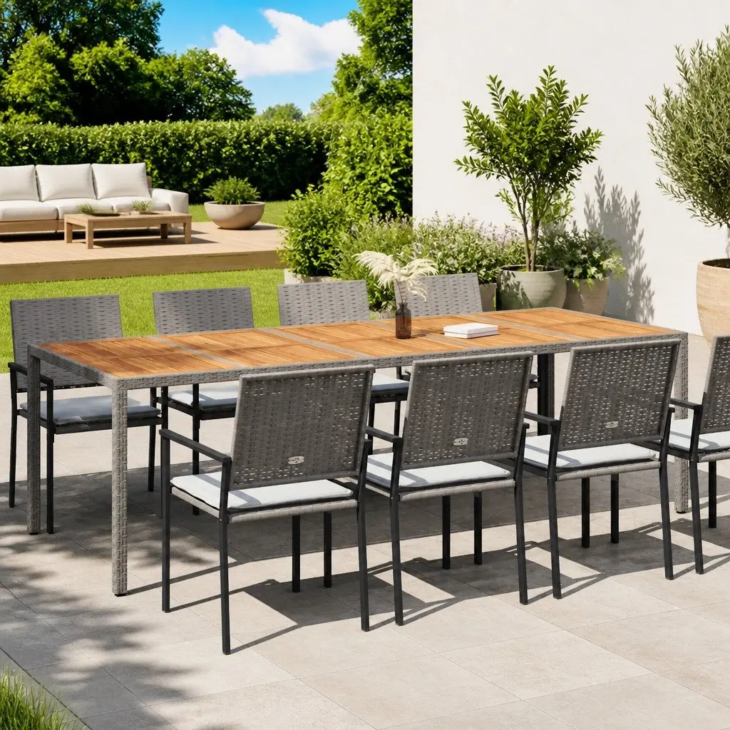Grey Poly Rattan Garden Dining Table