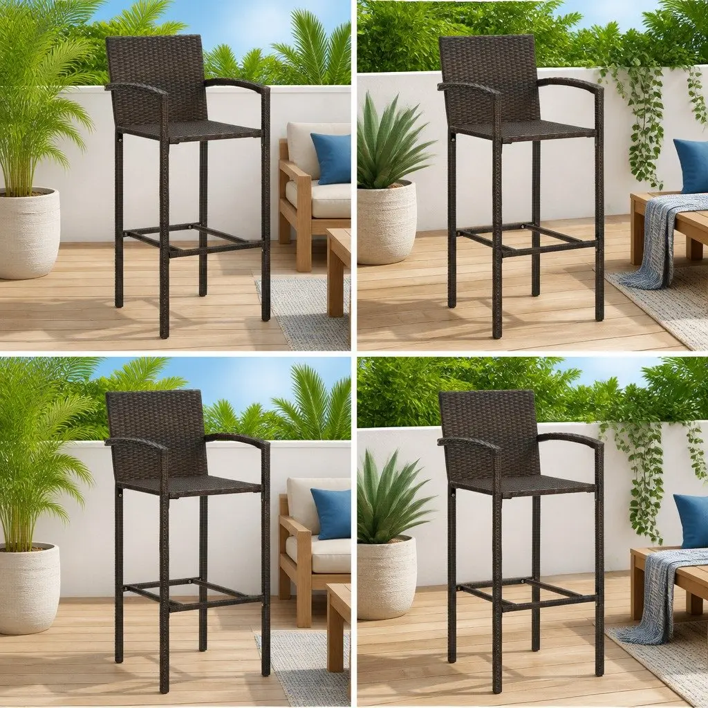 Bar Stools 4 pcs Brown Outdoor Indoor Kitchen Breakfast Seating with Armrests