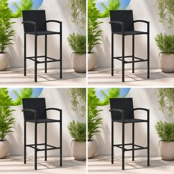 Bar Stools 4 pcs Black Poly Rattan Indoor Outdoor Kitchen Dining Seat with
