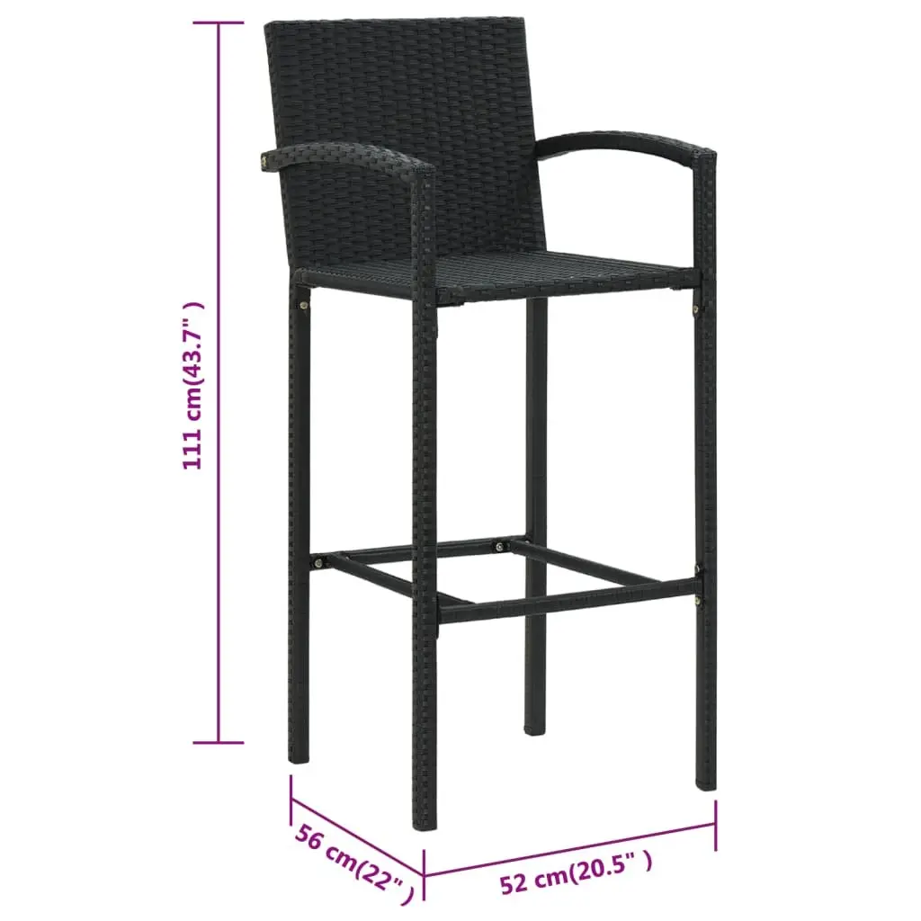 Bar Stools Indoor Outdoor Kitchen Dining Seat 4 Piece Black Poly Rattan