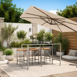 Bar Table with Glass Top Grey Outdoor Patio Rattan Furniture 180x70x110cm