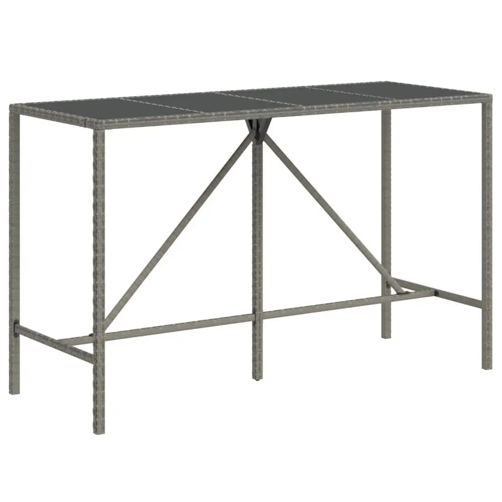 Bar Table with Glass Top Grey Outdoor Patio Rattan Furniture 180x70x110cm