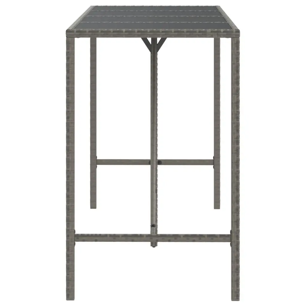 Bar Table with Glass Top Grey Outdoor Patio Rattan Furniture 180x70x110cm