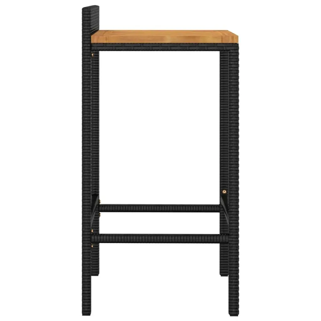Bar Stools 2 pcs Black Outdoor Indoor Modern Design Poly Rattan Wooden Seat