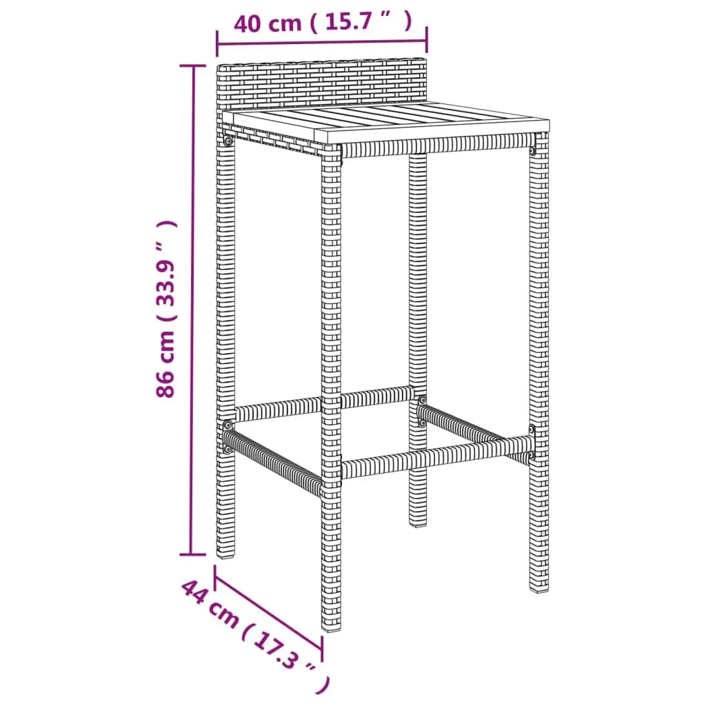 Bar Stools Grey Outdoor Indoor Rattan Wood Acacia 2 pcs