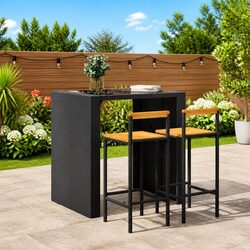 Bar Stools 2 pcs Black Poly Rattan Wood Acacia Modern Kitchen Outdoor Indoor