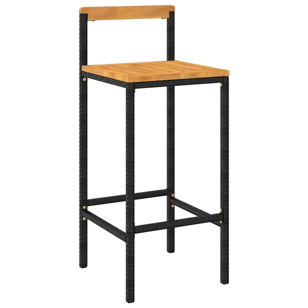 Bar Stools Modern Kitchen Outdoor Indoor 2 pcs Black Poly Rattan Wood Acacia
