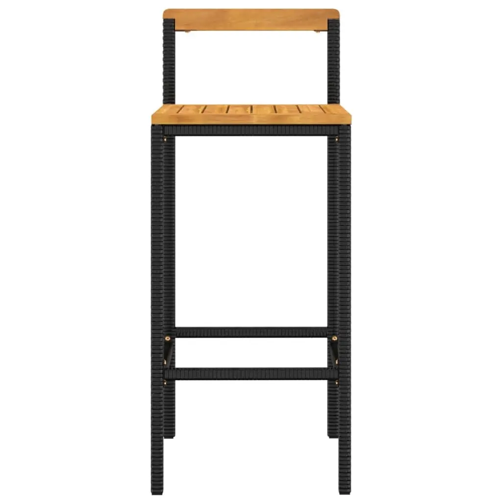 Bar Stools Modern Kitchen Outdoor Indoor 2 pcs Black Poly Rattan Wood Acacia