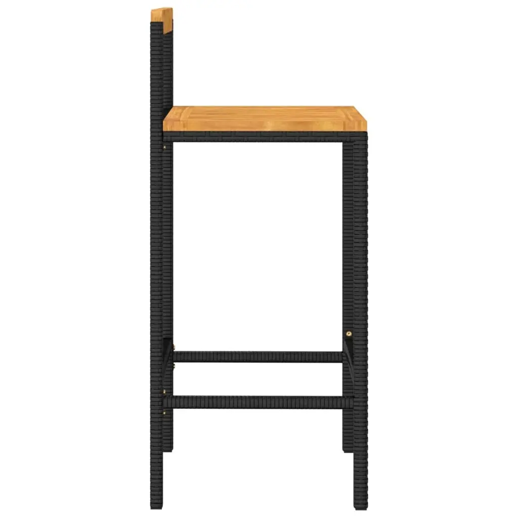 Bar Stools Modern Kitchen Outdoor Indoor 2 pcs Black Poly Rattan Wood Acacia