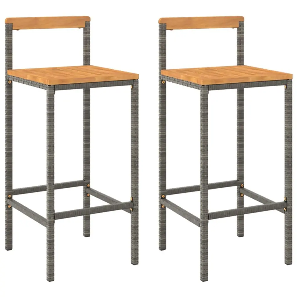 Grey Bar Stools Set of 2 with Wooden Seats