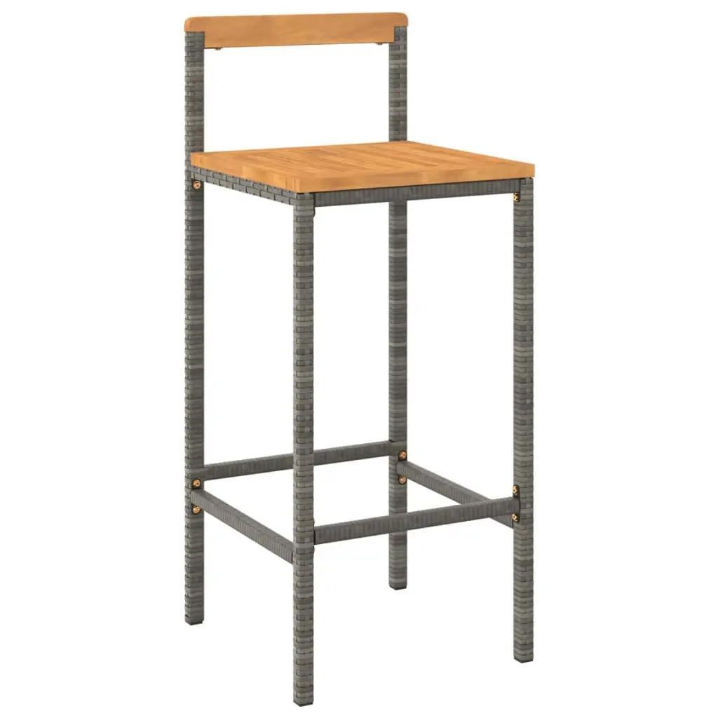 Grey Bar Stools Set of 2 with Wooden Seats