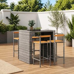 Value Set of 4 Grey Bar Stools with Wooden Seats