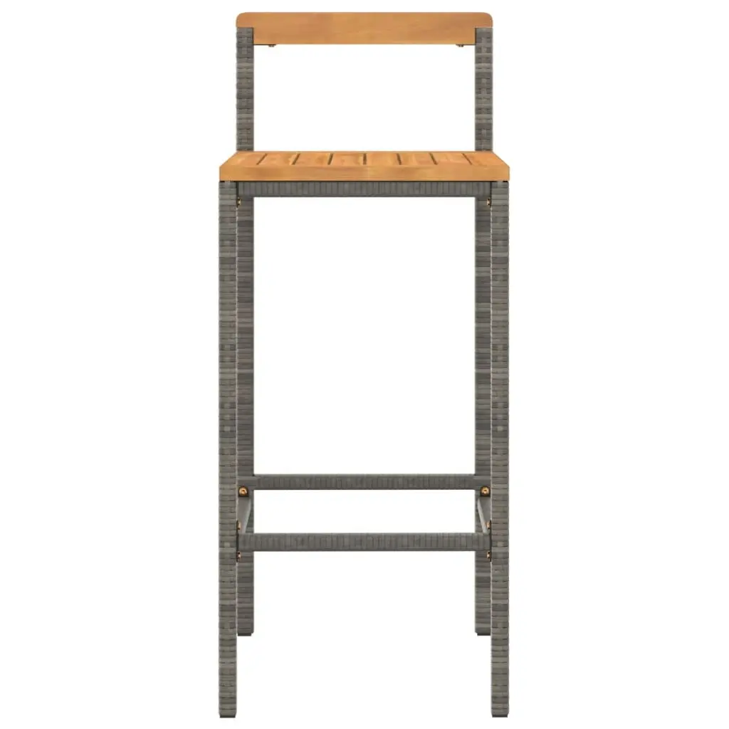 Bar Stools Indoor Outdoor Use Grey Poly Rattan Wooden Seat Set of 4