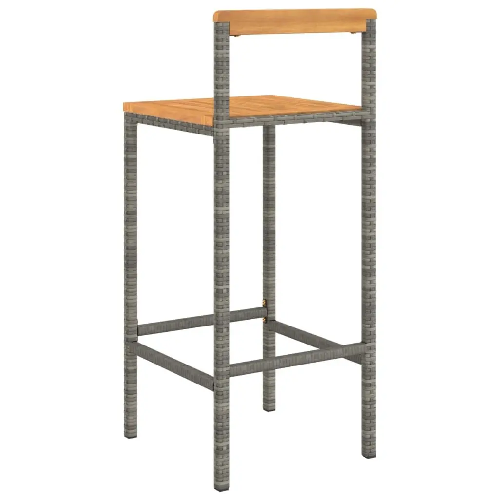 Bar Stools Indoor Outdoor Use Grey Poly Rattan Wooden Seat Set of 4