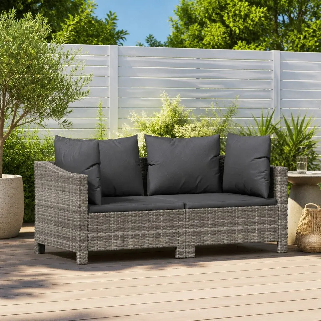 Garden Lounge Set 2 Piece Outdoor Furniture Grey Poly Rattan with Cushions