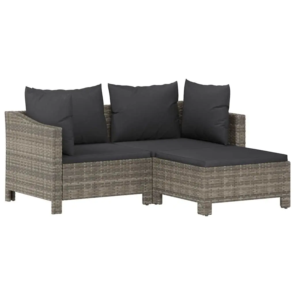 Grey Outdoor Lounge Set 3 Piece with Cushions Poly Rattan Garden Furniture