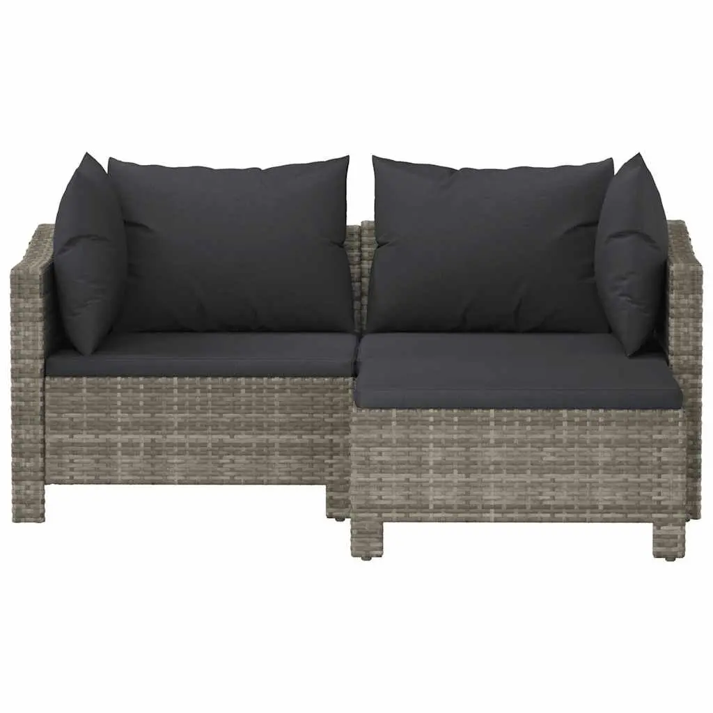 Grey Outdoor Lounge Set 3 Piece with Cushions Poly Rattan Garden Furniture